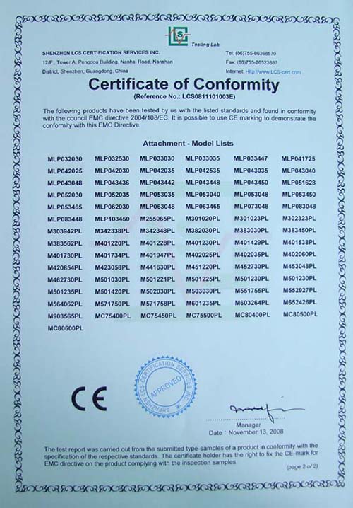 Certificate of Conformity